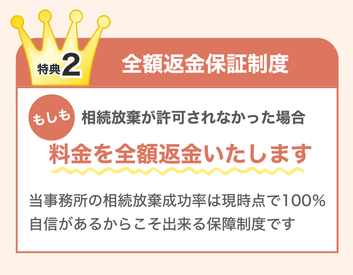 特典２ もしも相続放棄が許可されなかった場合料金を全額返金いたします